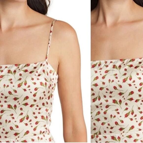 NEW Reformation Kosta Marion Dress Silk Smocked Floral Bud Ivory Size 10 - Picture 4 of 7